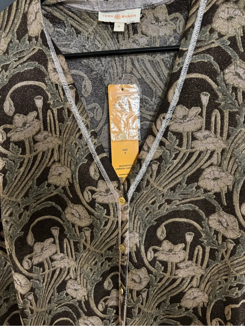 TORY BURCH *VANESSA* Metallic Stretch-knit Cardigan Size S